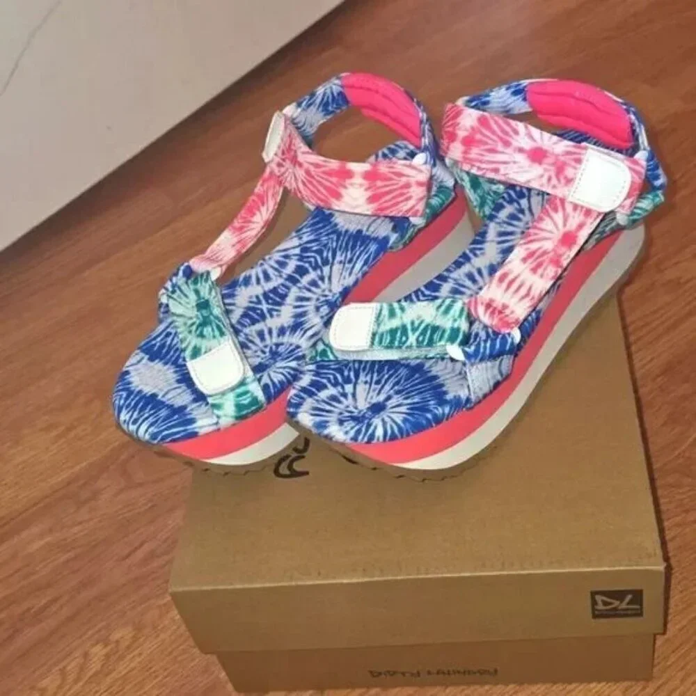 Dirty Laundry Platform Sandals NWT Going Out Colorful Tie Dye Funky Retro Color - Picture 3 of 9